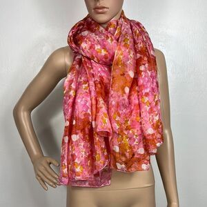 La Fiorentina 100% Silk Pink Abstract Print Hand Rolled Rectangle Scarf